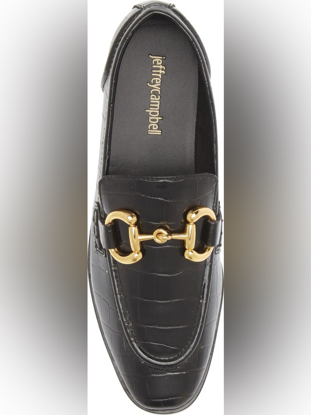 Jeffrey Campbell Black Croc-Embossed Loafers with Gold Bit